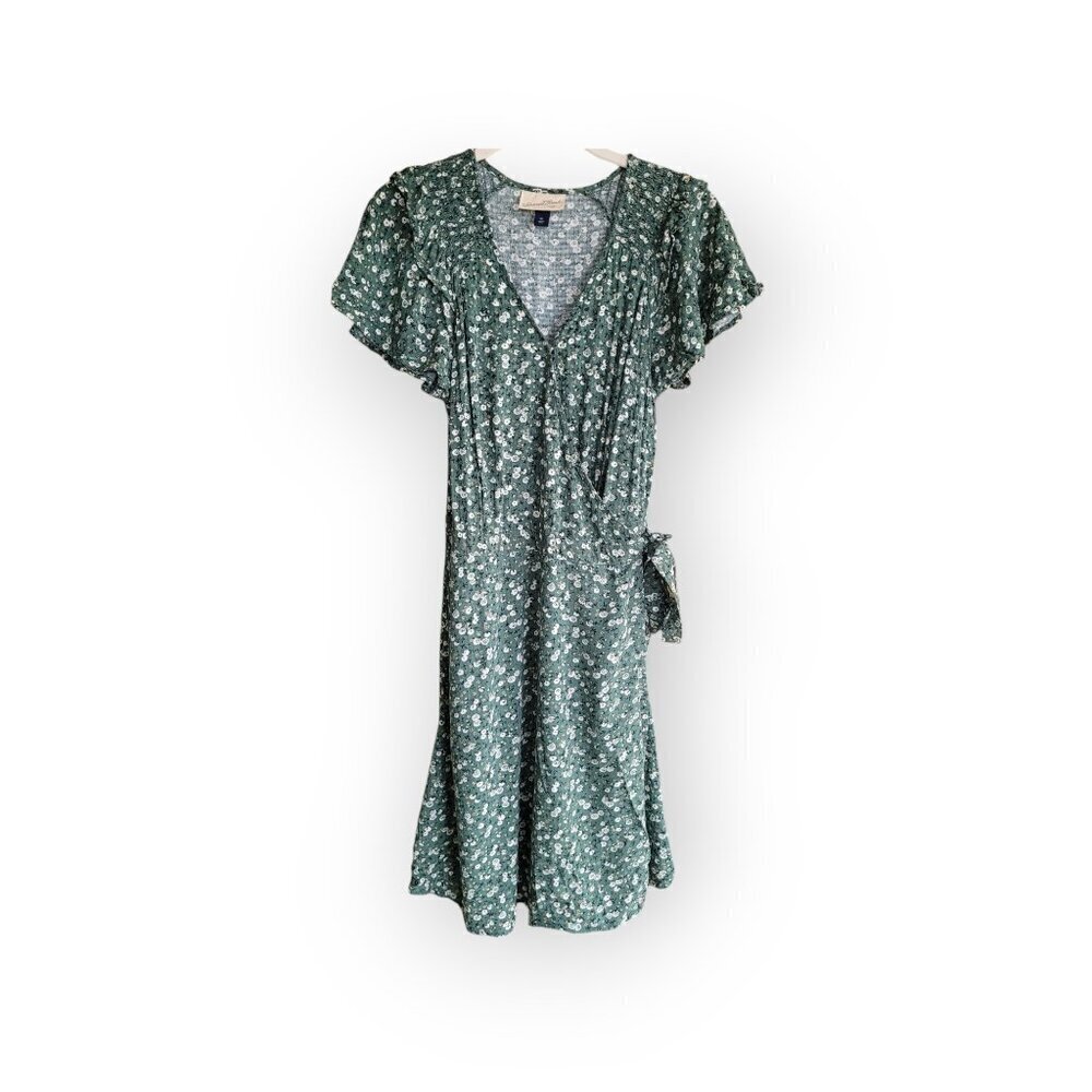 Universal Thread Sage Floral Rayon Wrap Dress XS Ruffle Sleeve Spring Summer XS - Picture 4 of 12